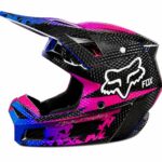 CASCO FOX ROSA Y AZUL EFECTO CARBONO